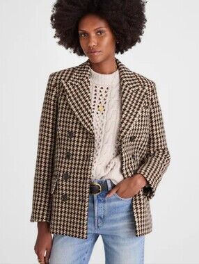 Madewell Double-Breasted Boxy Coat in Houndstooth NY411 Size S